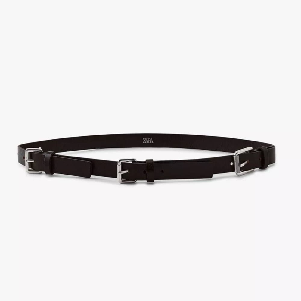 ZARA 100% LEATHER MULTIPOSITION BUCKLE BELT